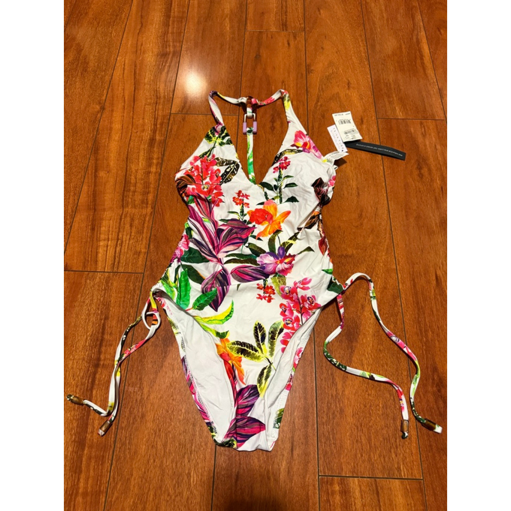 Women's Trina Turk One Piece Swimsuit Size 4 White Multi-color Floral